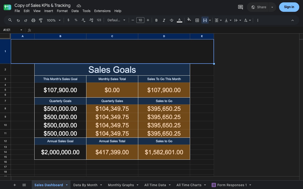 A Google Sheet in dark mode