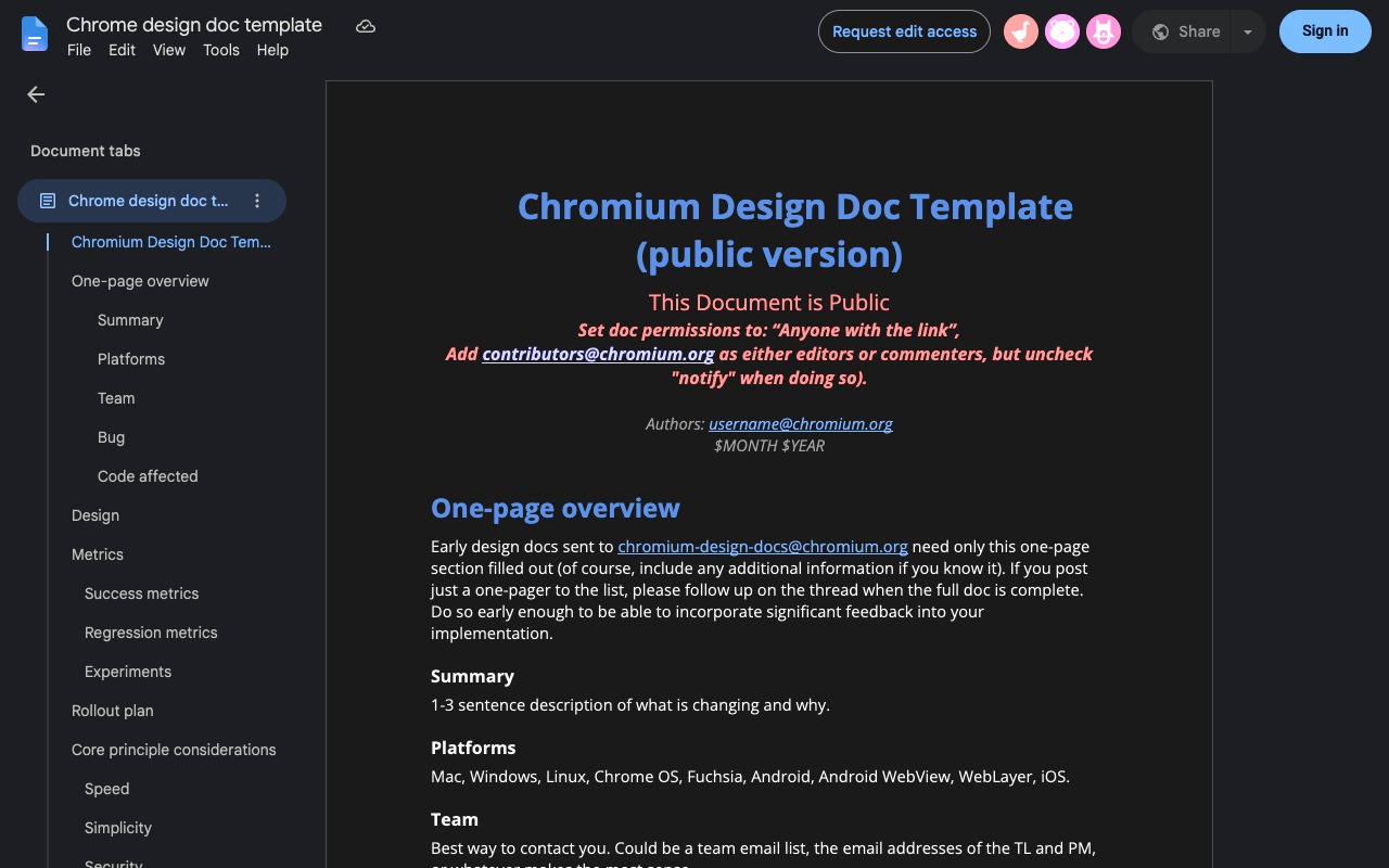 A Google Doc in dark mode