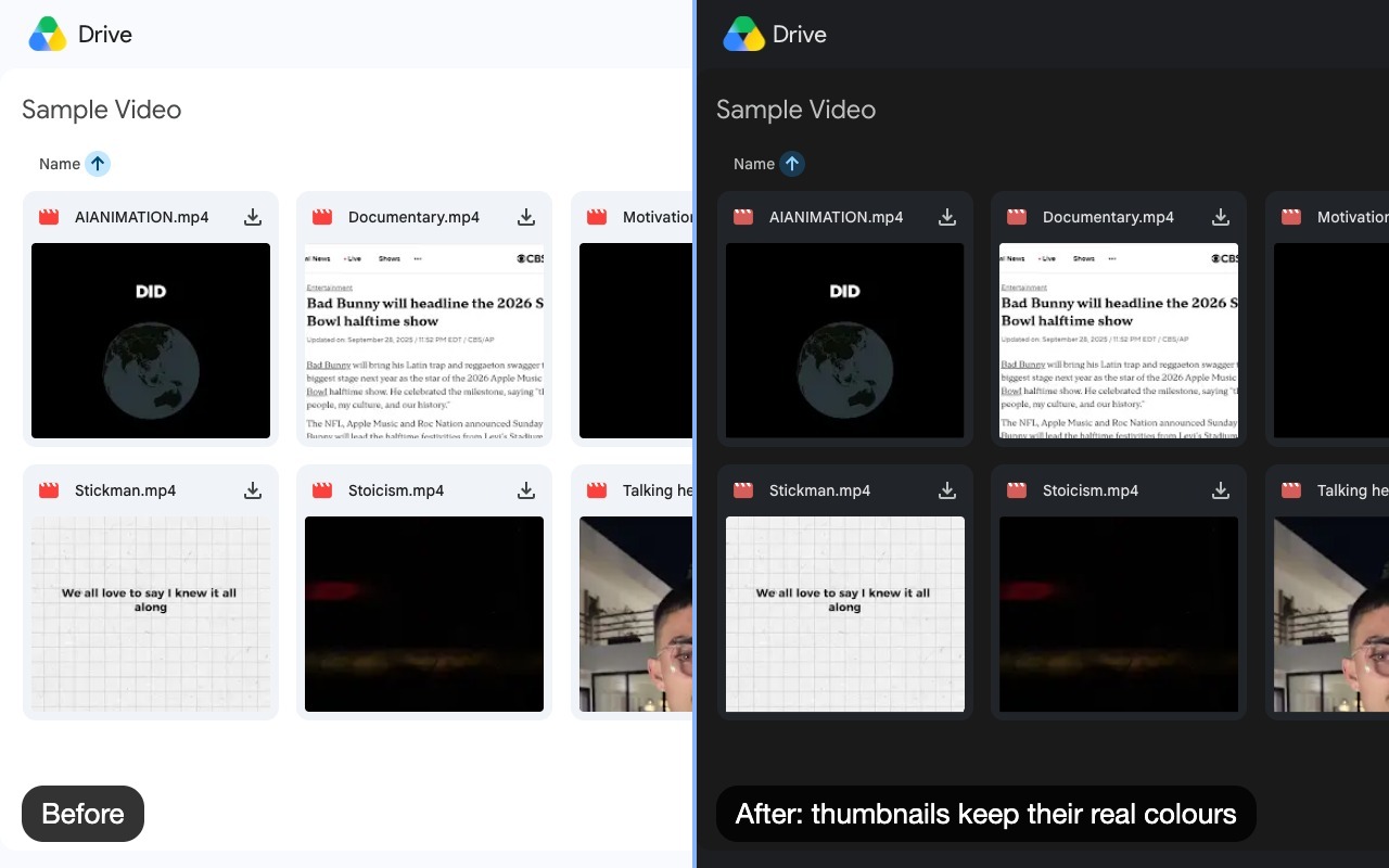 Google Drive before and after dark mode